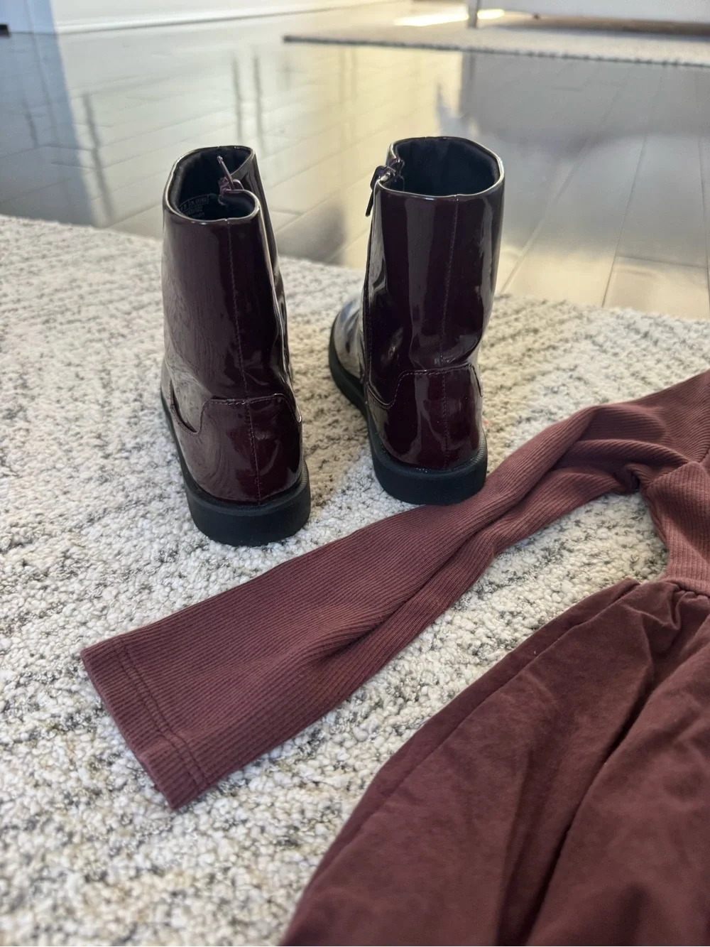 Zara Girls' Long Sleeve Bubble Dress with matching patent leather boots